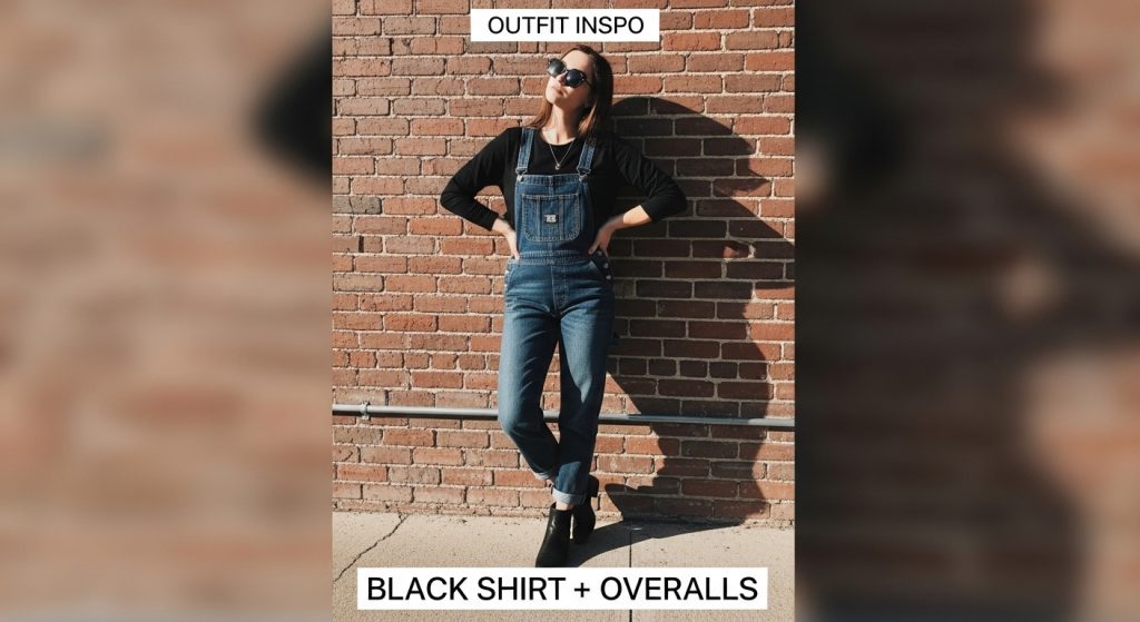 Black Shirt with Overalls (Denim or Corduroy)
