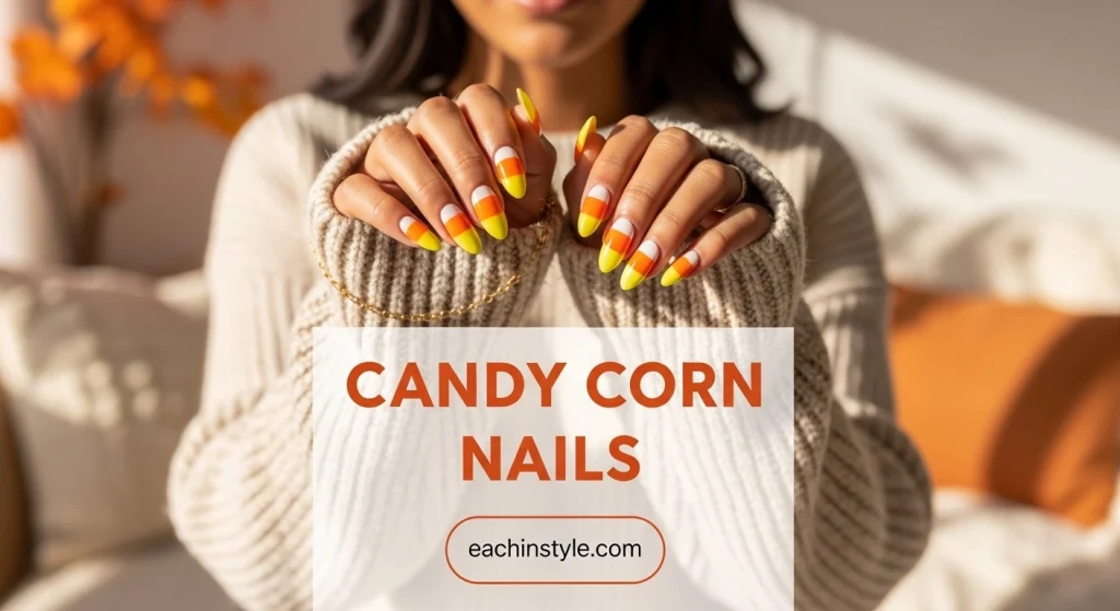 25 Spooky & Stylish Halloween Nail Designs for 2025 — From Cute to Creepy Chic 14 Candy Corn Nails