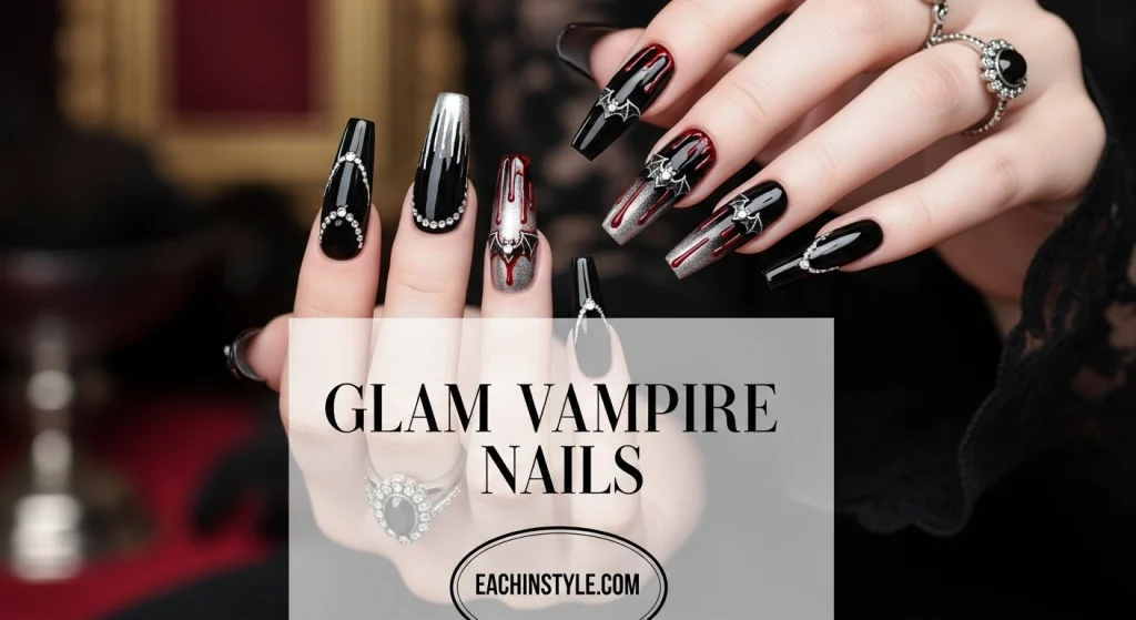 25 Spooky & Stylish Halloween Nail Designs for 2025 — From Cute to Creepy Chic 24 Glam Vampire Nails