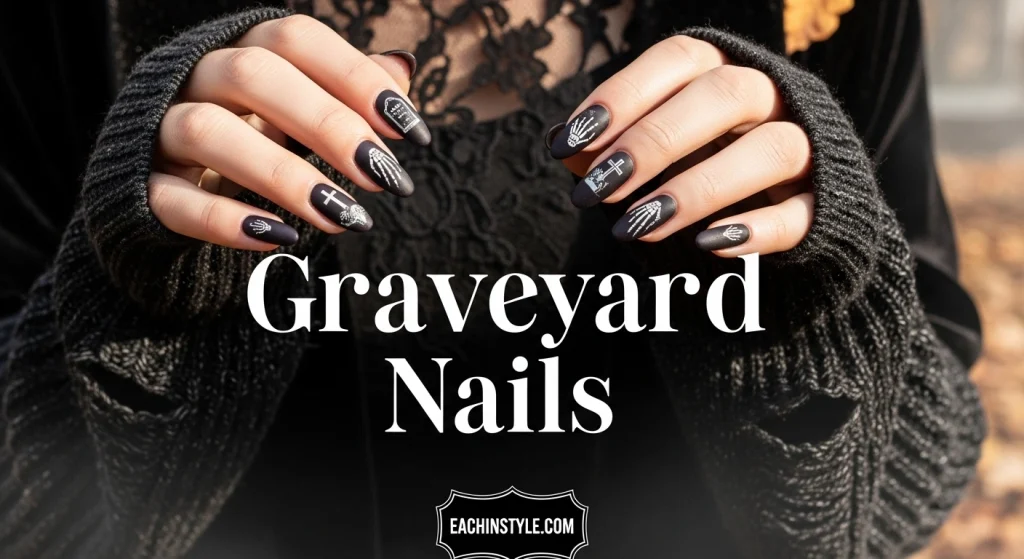25 Spooky & Stylish Halloween Nail Designs for 2025 — From Cute to Creepy Chic 16 Graveyard Nails
