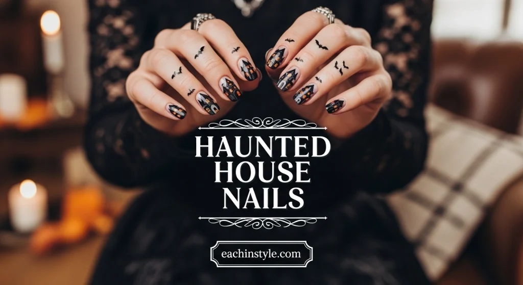 25 Spooky & Stylish Halloween Nail Designs for 2025 — From Cute to Creepy Chic 10 Haunted House Nails