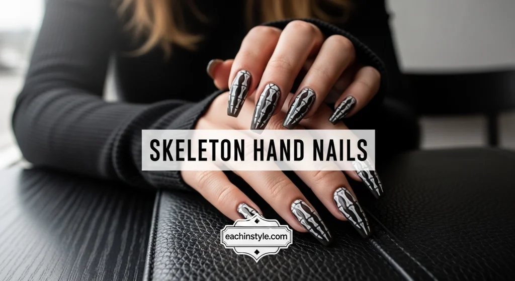 25 Spooky & Stylish Halloween Nail Designs for 2025 — From Cute to Creepy Chic 7 Skeleton Hand Nails