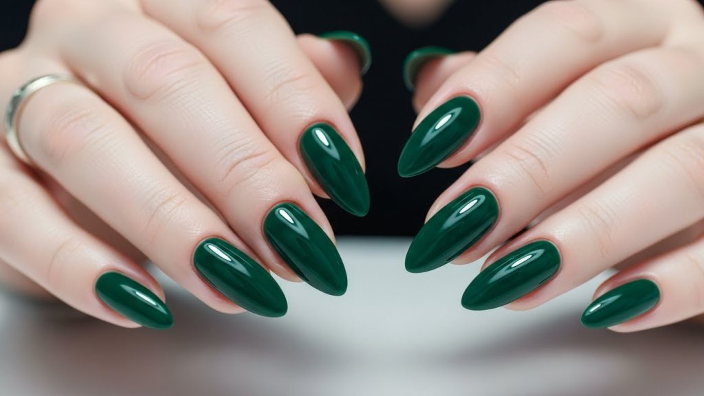 Dark Green Almond Nails