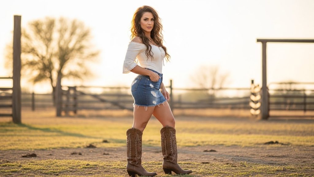Denim Skirt With Cowgirl Boots
