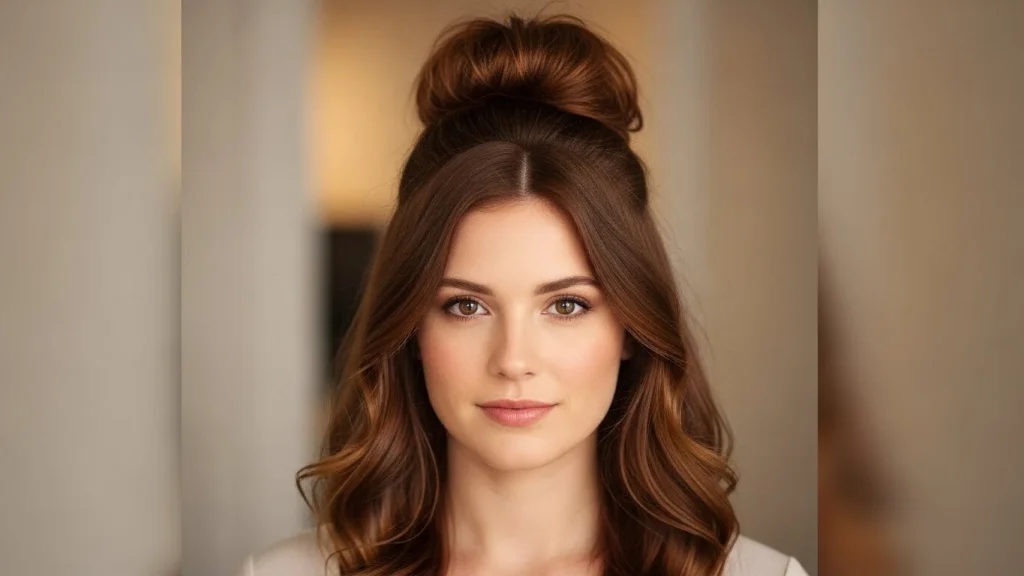 23 Quick Weave Hairstyles Half Up Half Down That Are Easy & Stylish 7 Half Up Bun With Loose Hair
