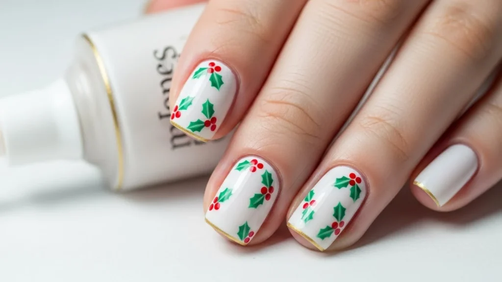 31 December Nail Ideas 2025: Trendy, Chic & Winter-Ready Designs 8 Holly Sprig Nail Art
