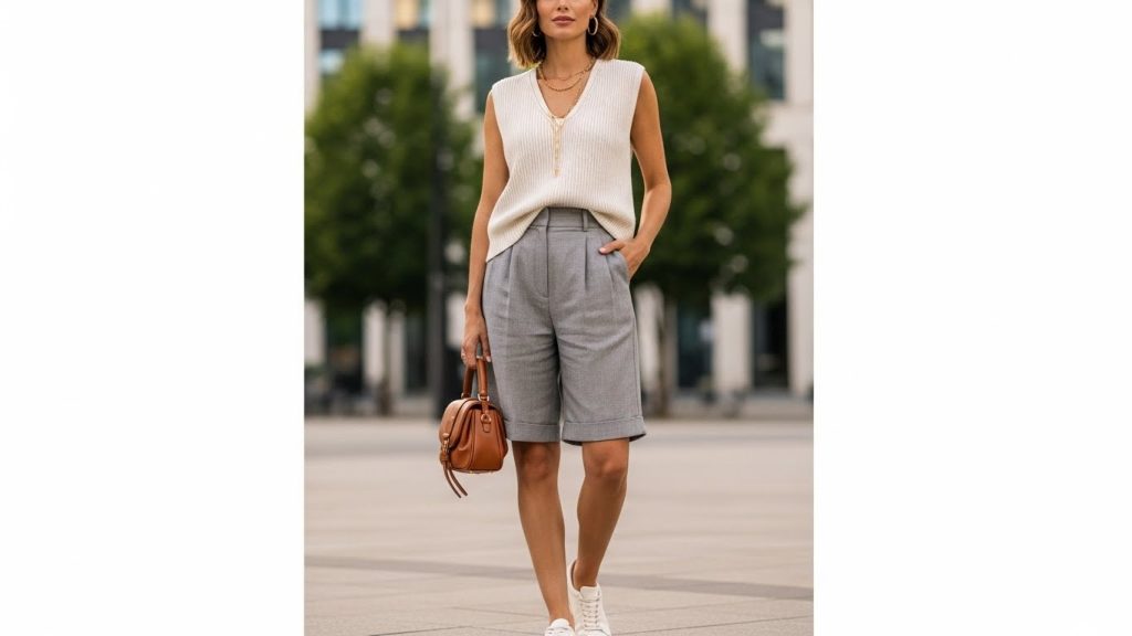 25 Fresh & Chic Spring Outfits to Elevate Your Style in 2026 25 Sleeveless Knit Top With Tailored Shorts