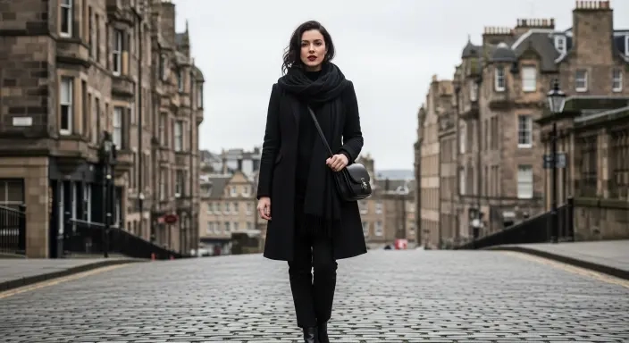 20 Best Edinburgh Outfits to Pack for Your Scotland Trip in 2026 6 All Black Edinburgh City Outfit.jfif