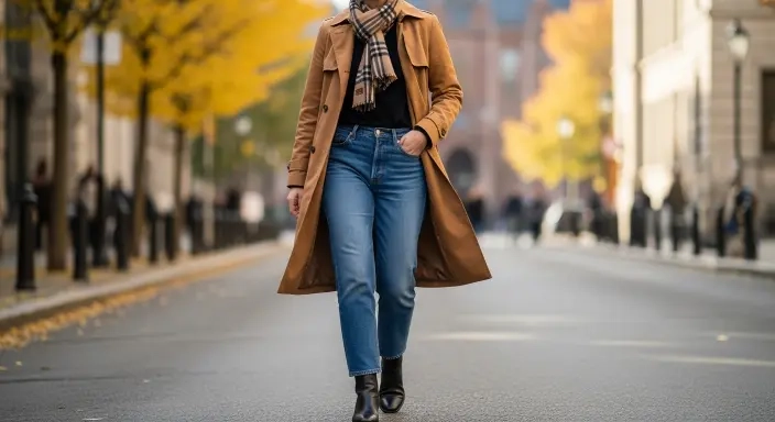 20 Best Edinburgh Outfits to Pack for Your Scotland Trip in 2026 2 Classic Trench Coat and Straight Leg Jeans.jfif