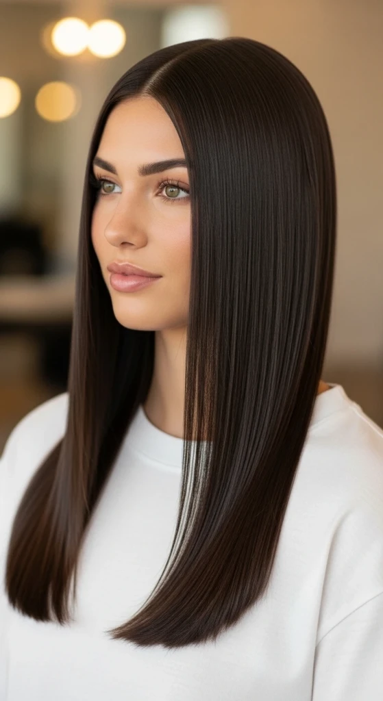 23 Rich Chocolate Brown Hair Ideas That Are Going Viral This Season 15 Dark Chocolate Straight Style with Center Part.jfif