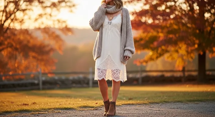 Ivory Lace Slip Dress With a Chunky Knit and Ankle Boots.jfif