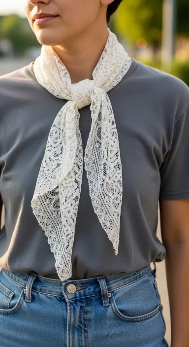 Lace Bandana or Neck Scarf With a Simple Everyday Outfit.jfif