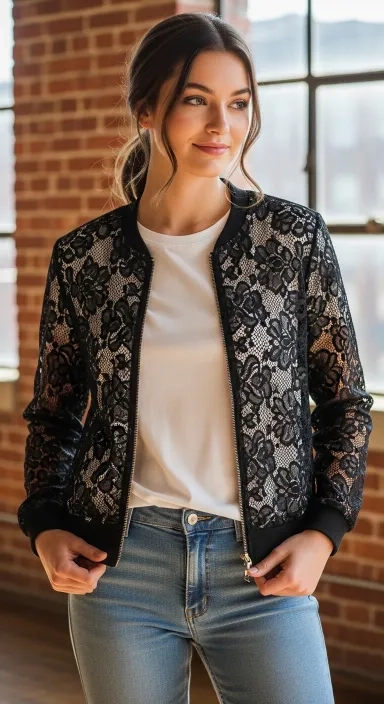 Lace Bomber Jacket Over a Plain Outfit.jfif