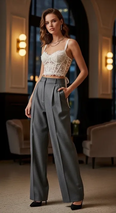 Lace Corset Top With Tailored Trousers.jfif