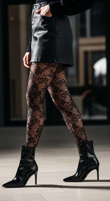 Lace Tights With a Mini Skirt and Pointed Boots.jfif