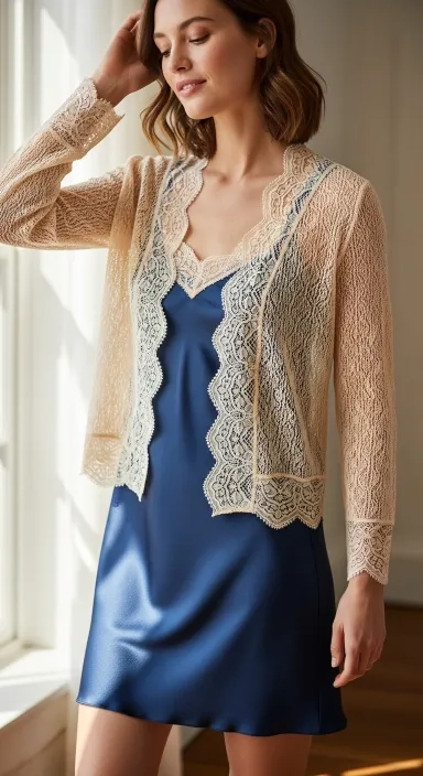 Lace-Trim Cardigan Over a Plain Slip Dress.jfif