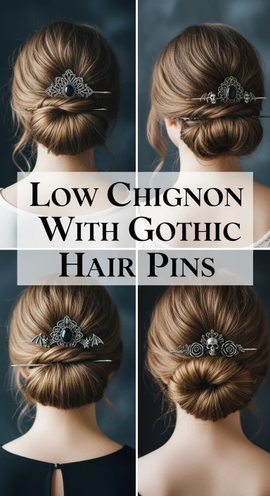 15 Romantic Goth Hairstyles Trending Ideas Taking Over Pinterest in 2026 10 Low Chignon With Gothic Hair Pins.jfif