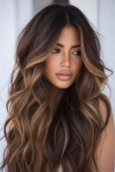 27 Highlights on Brown Hair Ideas for 2026 16 Peek-a-Boo Caramel Highlights