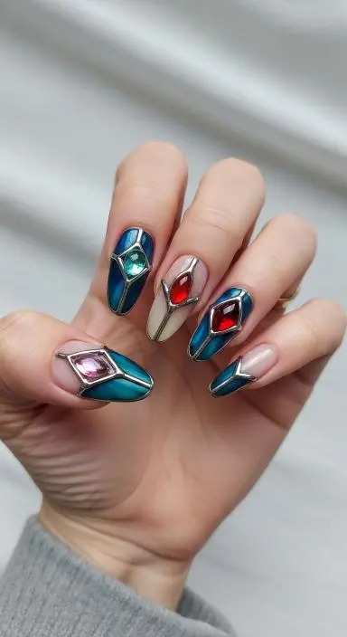 Stained Glass Nails for Short Nails.jfif