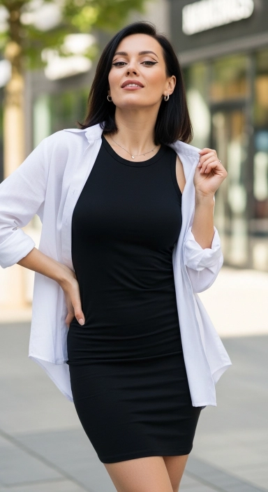15 White Linen Shirt Outfits Every Woman Needs This Spring 2026 11 White Linen Shirt Layered Over a Bodycon Dress.jfif