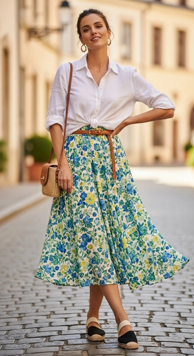 15 White Linen Shirt Outfits Every Woman Needs This Spring 2026 6 White Linen Shirt with a Midi Skirt.jfif