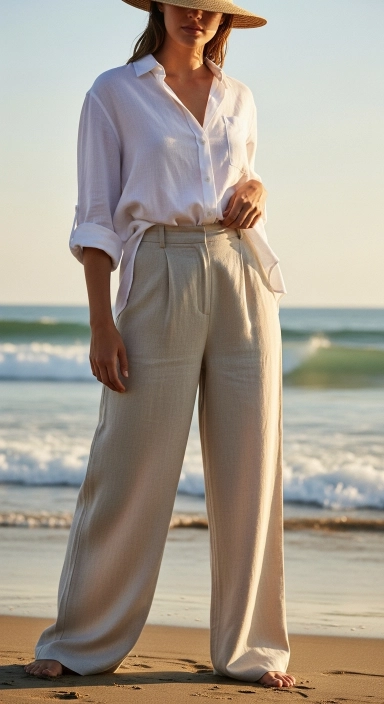 15 White Linen Shirt Outfits Every Woman Needs This Spring 2026 3 White Linen Shirt with Wide-Leg Linen Pants.jfif