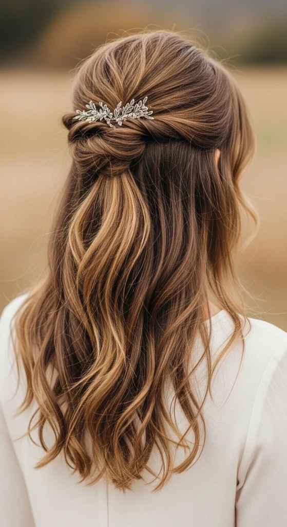 27 Best Half Up Half Down Hairstyles for Thin Hair (That Actually Add Volume!) 24 Boho Half Up with Textured Waves.jfif