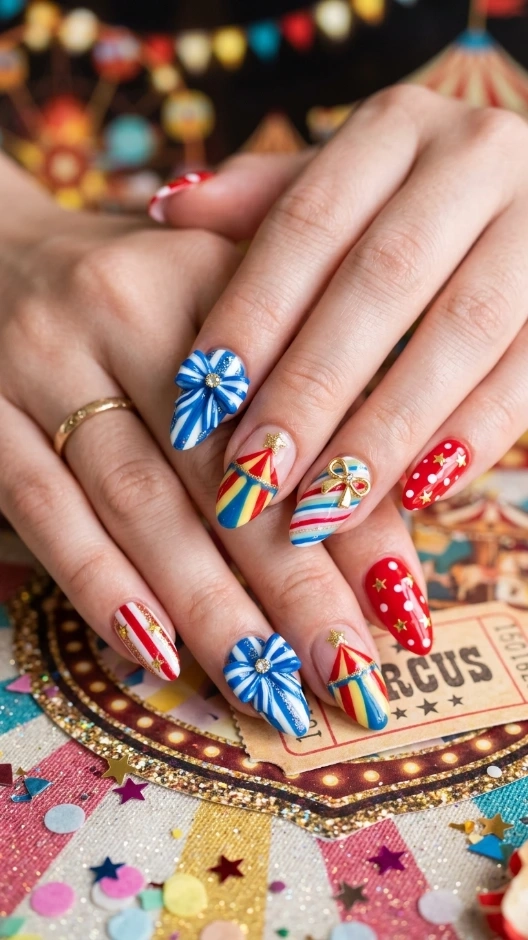 Circus Ribbon and Bow Nails