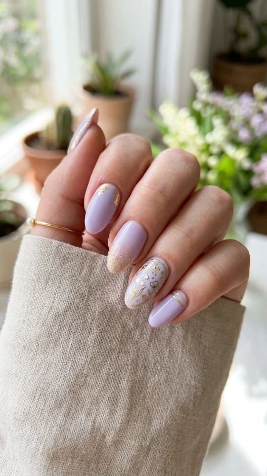 Lavender and Gold May Nails