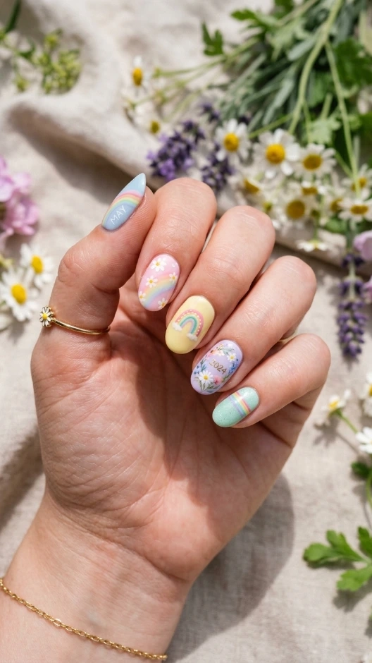 Pastel Rainbow May Nails