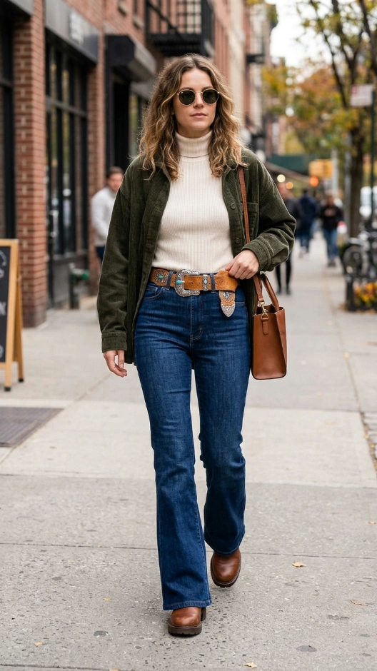 18 Boot Cut Jeans Outfit Ideas That Look Stylish and Timeless 19 Boot Cut Jeans With a Statement Belt