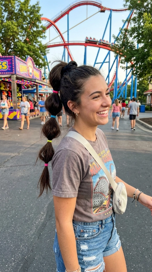 20 Hairstyles for Amusement Parks That Survive Rides and Heat 12 Bubble Ponytail