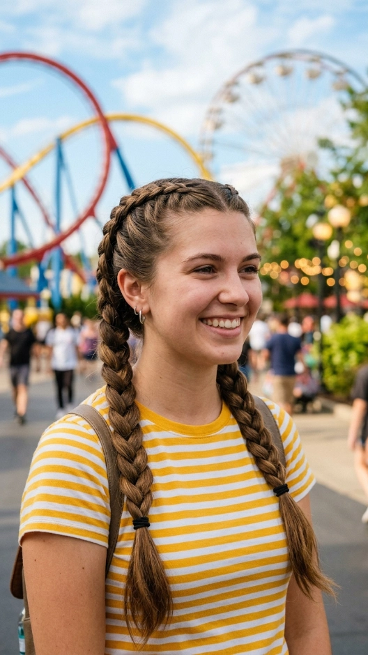 20 Hairstyles for Amusement Parks That Survive Rides and Heat 4 Double Dutch Braids