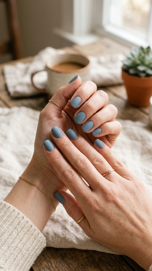 15 Blue Nails Ideas That Are Stunning, Versatile, and Always in Style 14 Dusty Blue Nails