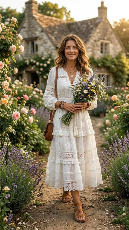 Layered White Boho Maxi Dress