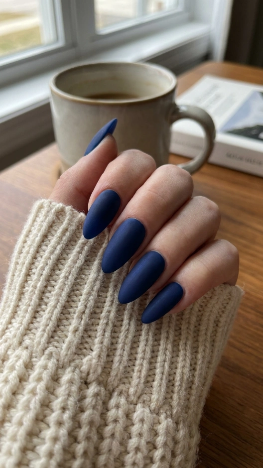 15 Blue Nails Ideas That Are Stunning, Versatile, and Always in Style 8 Matte Navy Blue Nails