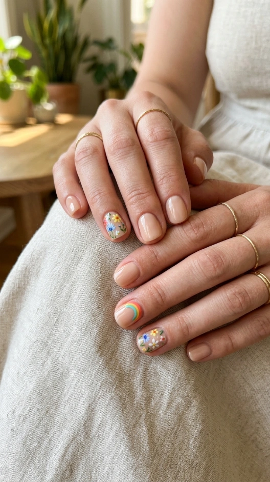 19 June Nails Ideas 2026 — Fresh, Bold, and Absolutely Beautiful 21 Nude With Colorful June Detail
