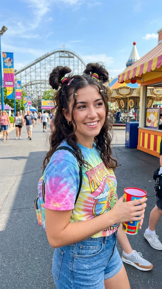 20 Hairstyles for Amusement Parks That Survive Rides and Heat 6 Space Buns