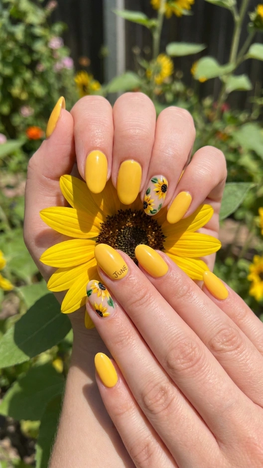 19 June Nails Ideas 2026 — Fresh, Bold, and Absolutely Beautiful 8 Sunflower Yellow June Nails