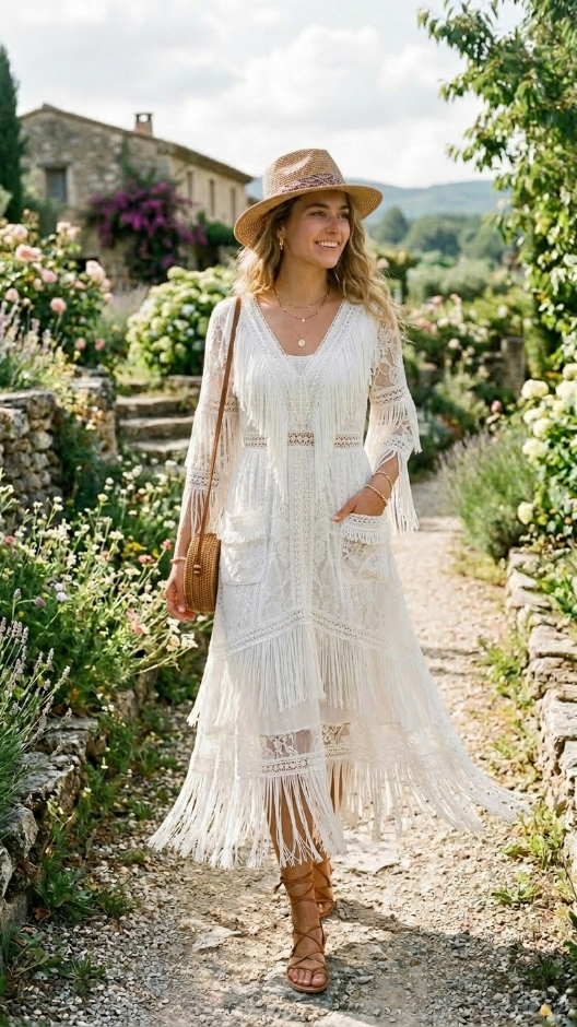White Boho Dress With Pockets