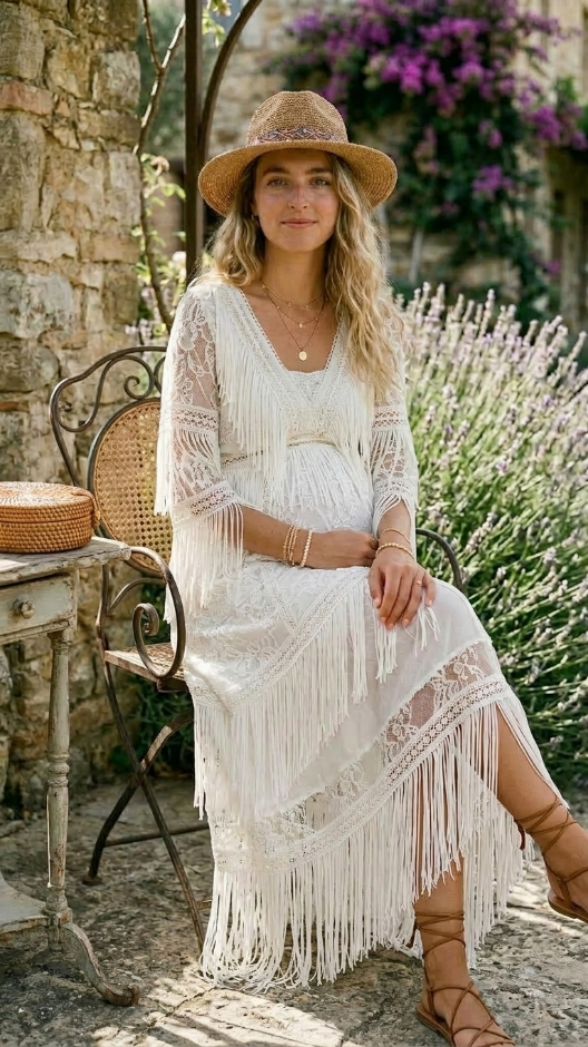 White Boho Dress for Maternity