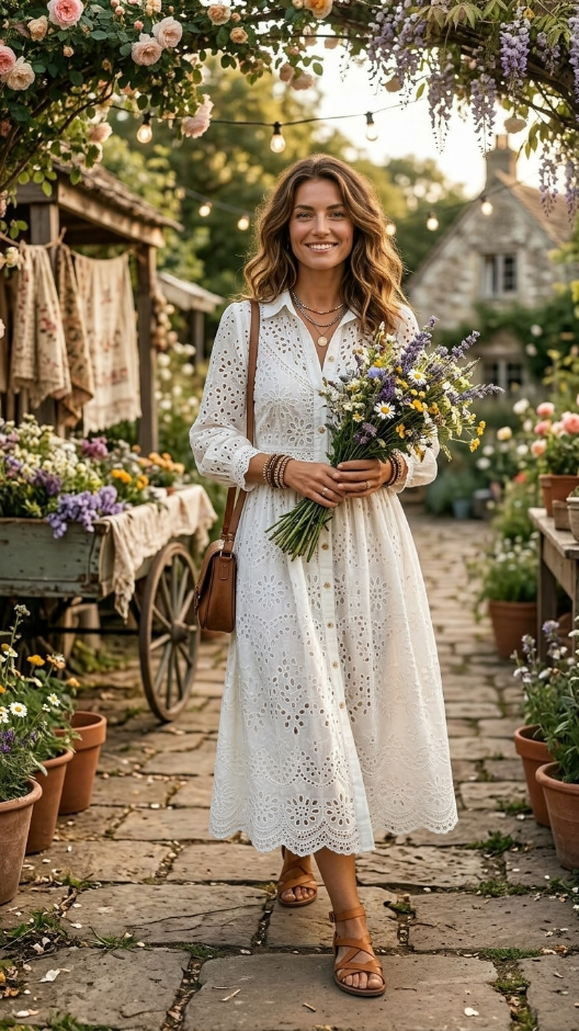 White Boho Fit-and-Flare Dress