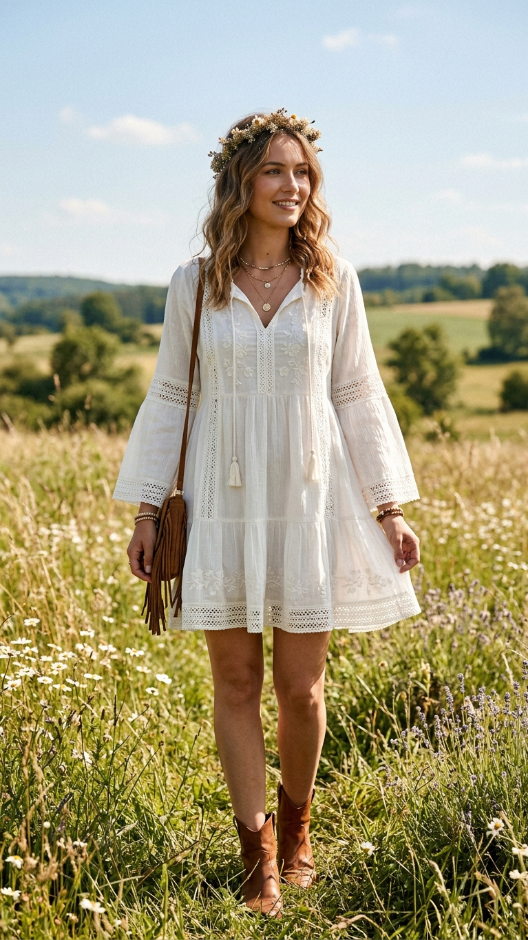 White Boho Mini Dress