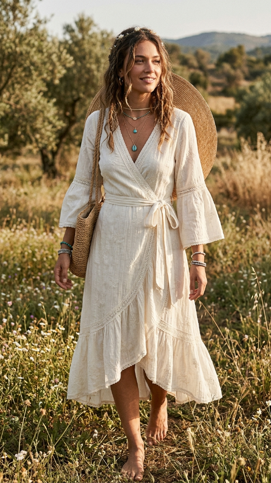 White Boho Wrap Dress