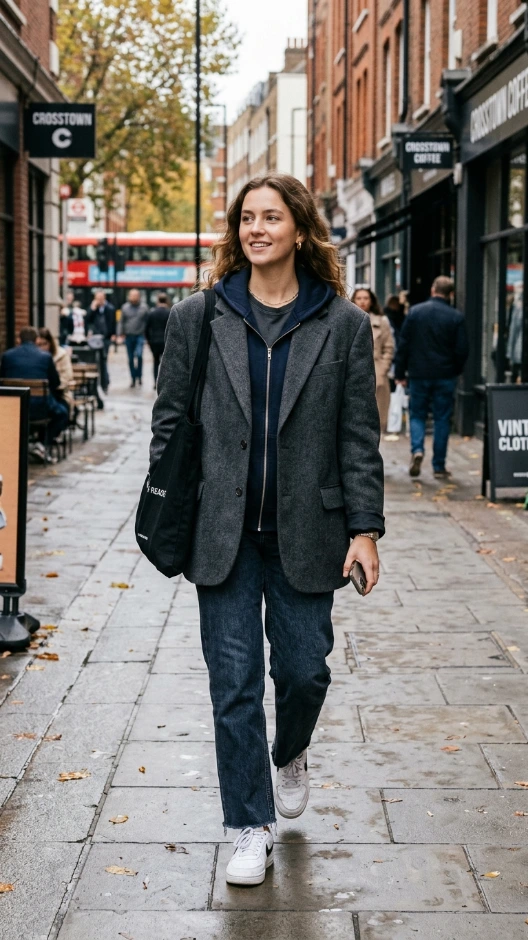 15 Zip Up Hoodie Outfit Ideas 2026 | Cozy, Cool, and Surprisingly Stylish 9 Zip Up Hoodie Under an Oversized Blazer